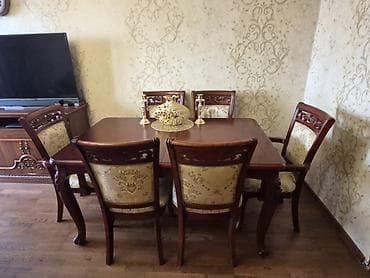 tabletka stul: Qonaq otağı üçün, İşlənmiş, Açılan, Dördbucaq masa, 6 stul — 1