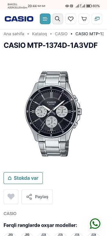 Личные вещи: CASIO kişi qol saatı - Model: Casio MTP-1374 (korpus arxasında 1374 — 7