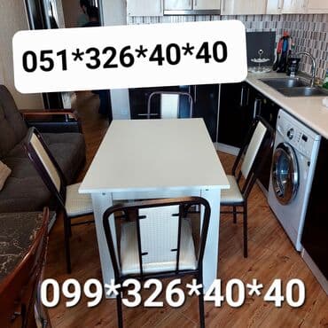 Masa və oturacaq dəstləri: Qonaq otağı üçün, Yeni, Açılmayan, Dördbucaq masa, 4 stul — 14