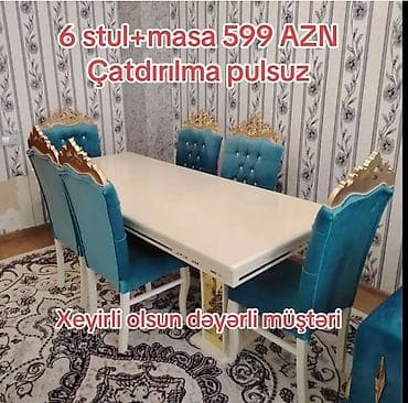 Qonaq otağı üçün, Yeni, Açılmayan, Dördbucaq masa, 6 stul
