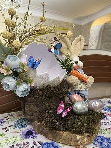 Güzgülər: Pasxa temalı dekor kompozisiya - Təbii ağac kəsiyindən hazırlanmış — 3