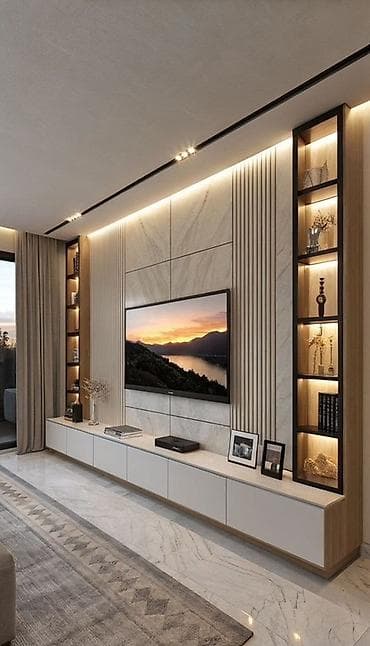 Müasir interyer dizayn və TV stend/divar kompozisiyası hazırlanması — 6