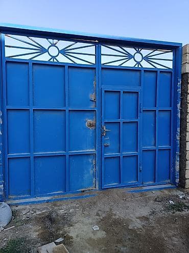 heyet qapsi: İşlənmiş Dəmir Həyət darvazası, Yana açılan, 3 m, Mexaniki, Qapı ilə, rəng - Mavi — 3
