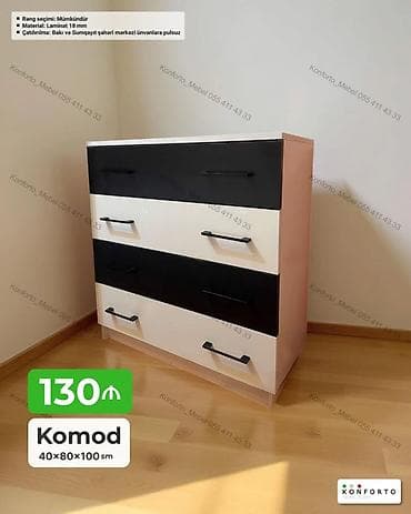Komod – 40×80×100 sm - Dizayn: Ağ-qara zolaqlı fasad, müasir düz