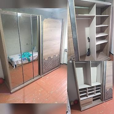 3 qapılı, Güzgülü, Boz, Taxta, Kupe, Düz dolab