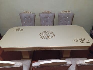 masa ve stullar: Qonaq otağı üçün, Yeni, Açılmayan, Dördbucaq masa, 6 stul — 3