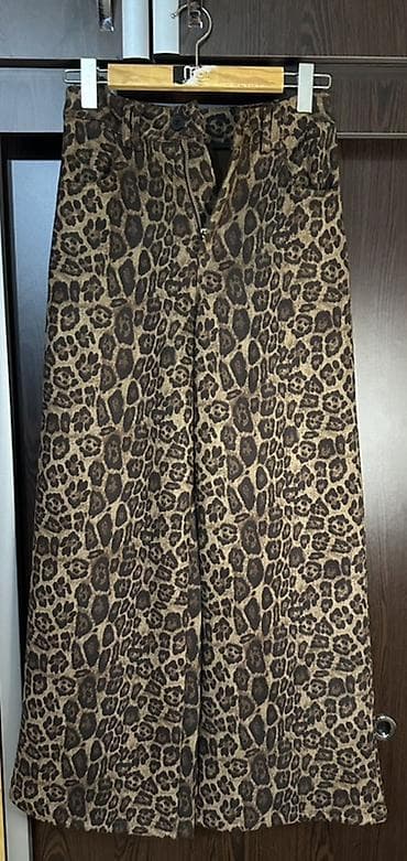 Leopard naxışlı qadın ətəyi - Model: A-kəsim, uzun (maksi) ətək -