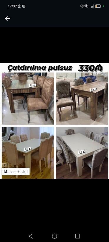 laminat qiyməti: Qonaq otağı üçün, Yeni, Açılan, Dördbucaq masa, 6 stul — 27