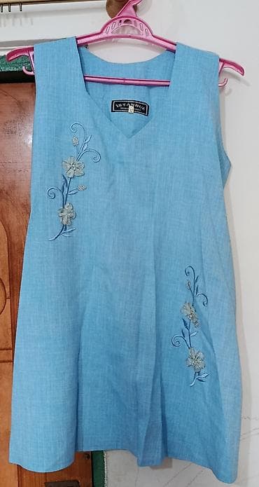 Mavi rəngli hamilə qadın şalvarlı tunikalı dəst(1-2 dəfə ancaq toya