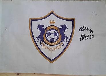 bayraq paltari: Qarabağ FK loqolu bayraq/parça poster. Orginal Qarabağ futbulçu imzalı — 1