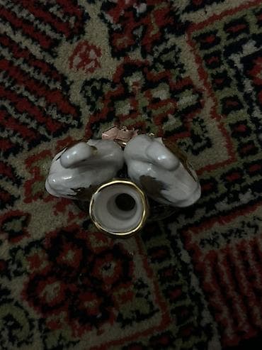 sam: Porseleyn şamdan – iki qu quşu fiqurlu - Material: parlaq porselen - — 3