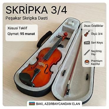 Skripka 3/4 – Peşəkar Skripka Dəsti - Ölçü: 3/4 - Dəst tərkibi