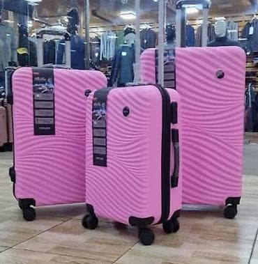 3-lü sərt korpuslu çamadan dəsti – pudra/çəhrayı rəng Kicik Razmer -