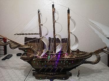 Velosiped aksesuarları: Dekorativ yelkənli gəmi maketi – işıqlı El işidir - Material: ağac və — 1