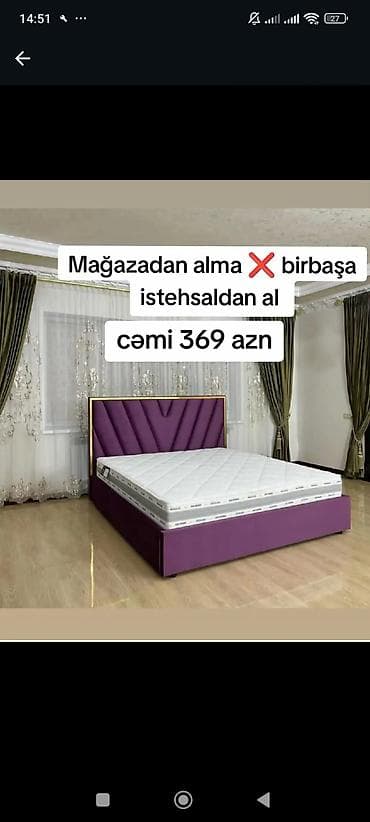 st moda: Mebel dəsti: Baza + başlıq + döşək ilə birgə yataq - Rəng: bənövşəyi — 1