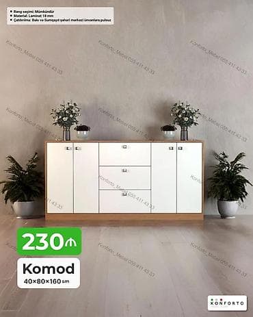taxta komod: Komod – 40×80×160 sm ölçülərdə - Minimalist dizayn, ağ ön panellər və — 1