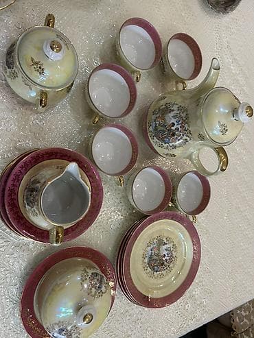 sud separatoru: Çay dəsti, rəng - Sarı, Farfor, 6 nəfərlik — 1