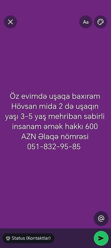 Dayələr: Hövsan qəsəbəsində, ev şəraitində uşaq baxıcılığı xidməti təklif — 1