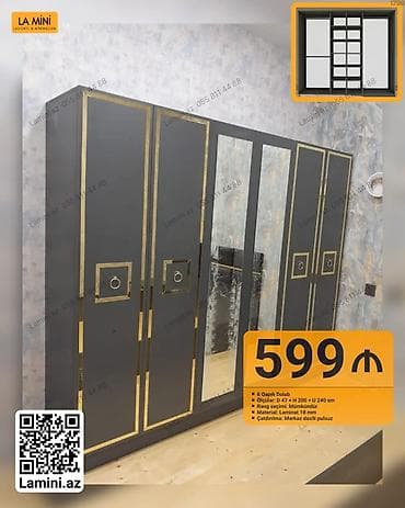 2106 qapi: 6 qapılı şkaf - Ölçülər: D 47 x H 200 x U 240 sm - Material: 18 mm — 1