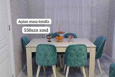 ikea mebel: Açılan yemək masası dəsti – 6 stul ilə - Masa açılıb-böyüyə bilən — 2