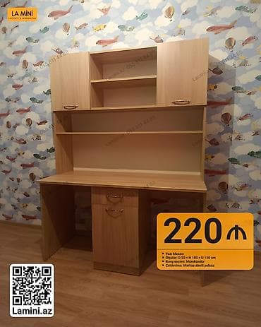 Düz masa, Stulsuz, Polkalı, Siyirməli, Teksturalı laminat — 1
