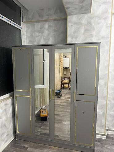Yeni, 4 qapılı, Güzgülü, Boz, Açılan, Düz dolab — 1