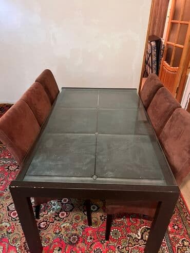 Masa və oturacaq dəstləri: Qonaq otağı üçün, İşlənmiş, Açılmayan, Dördbucaq masa, 6 stul — 3