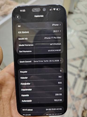dubay telefonlari: IPhone 17 Pro Max, 256 GB, Mavi, Face ID — 9