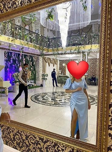 mili geyim: Məxmər parıltılı açıq mavi rəngdə ziyafət geyimi - Model: zərif — 1