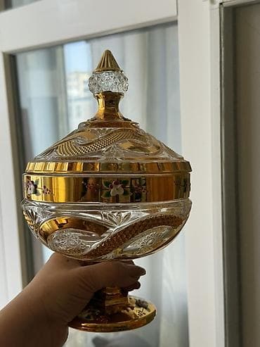 Qapaqlı bəzəkli şirniyyat qabı – HongLi Glass Ware - Material: qalın — 2