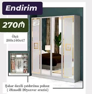 can desmali: Güzgülü qarderob şkaf - Ölçü: 200 x 160 x 47 sm - Ön hissə: iki geniş — 1