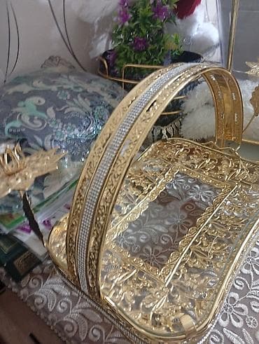 quru: Qızılı rəngdə dekorativ şirniyyat/süfrə sinisi - Material: metal — 4