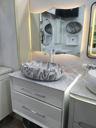 umıvalnik: Mərmər effektli, dəyirmi formalı, üstü qoyulan umivalnik. Ağ rəngli — 2