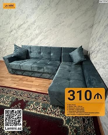 kreditle kunc divanlar: Məhsul: Künc divan (Kod: 12134) - Ölçülər: 240 × 150 sm - Mexanizm — 1
