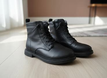 dəri qadın botilyonu: Qara dəri qış botları - Material: hamar, yumşaq qara dəri üst hissə - — 1