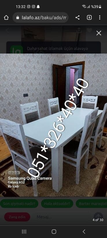 Masa və oturacaq dəstləri: Qonaq otağı üçün, Yeni, Açılan, Dördbucaq masa, 4 stul — 15