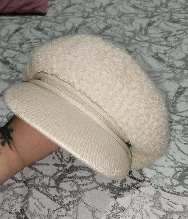 korolikdən qadın papaqları: Qışlıq şapka – krem rəngdə, kepka tipli - Material: yumşaq, tüklü — 3