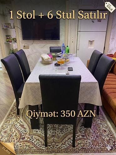 Mətbəx üçün, Dördbucaq masa, 6 stul