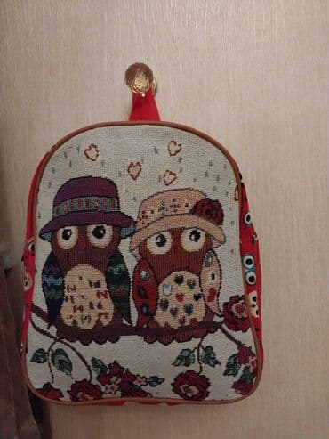 купить бу чемодан: Üzərində cüt bayquş təsviri olan, toxunma parçadan hazırlanmış — 1