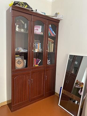 Книжные шкафы: Kitab vitrinli şkaf - Material: ağac teksturalı laminat/MDf, qəhvəyi — 3