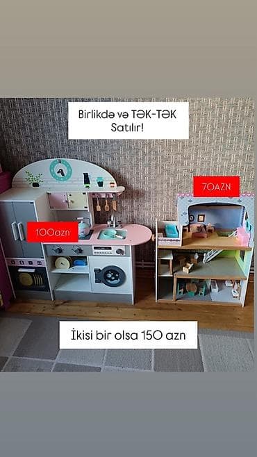 künc mətbəxi: Uşaq oyuncaqları dəsti – taxta mətbəx və taxta kukla evi 1) Taxta — 1