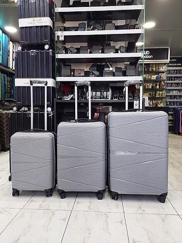 çamta: Boz rəngli 3‑lü səyahət çamadan dəsti - Korpus: yüngül və möhkəm — 1