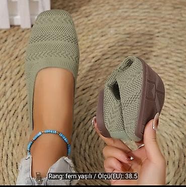 ayaqlar: Qadın ayaqqabısı – rahat, elastik toxuma balerina - Rəng: fern yaşıl — 1