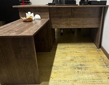masa metbext: Ofis üçün L şəklində masa dəsti - Material: ağac teksturalı — 1