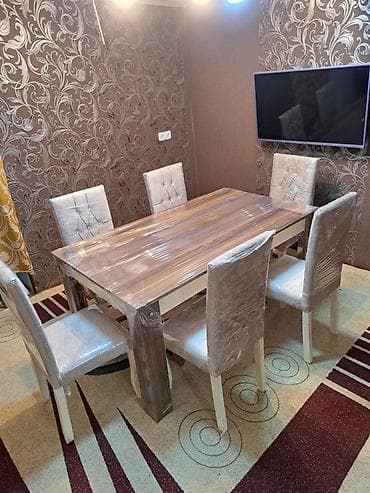 par: Qonaq otağı üçün, Açılmayan, Dördbucaq masa, 6 stul — 2