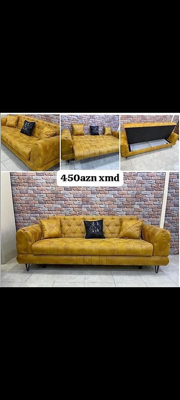 Ev üçün mebel: Çevrilən divan – xardal rəngli - Ölçü: geniş oturacaq sahəsi, 3 — 1