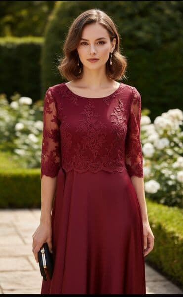 az.oriflame.com daxil: Bordo rəngli uzun don - Üst hissəsi güpür detallı, qısa qollu dizayn — 2