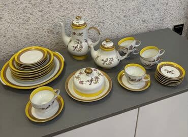 Çay dəsti, rəng - Sarı, Farfor, 6 nəfərlik, Almaniya