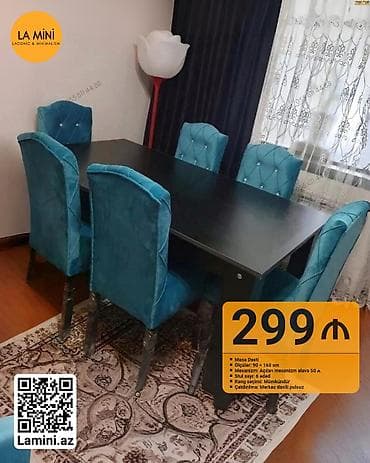 Qonaq otağı üçün, Açılan, Dördbucaq masa, 6 stul