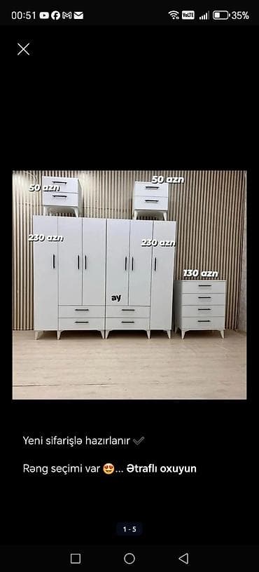 ag qorka: Yataq otağı üçün modul mebel dəsti – sifarişlə hazırlanır, rəng seçimi — 2